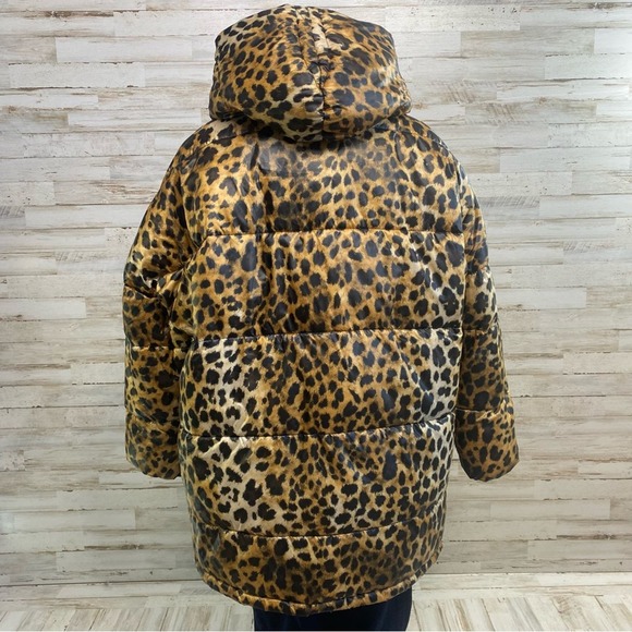 Zara Puffer Cheetah Animal Print Hooded Water Resistant Oversized Jacket Coat XS - Picture 12 of 17